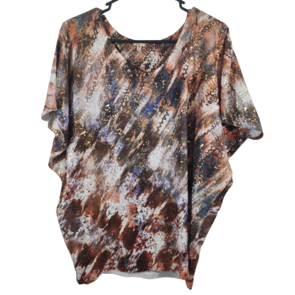 Reba Mcentire Blouse With Gold Speckled size M Butterfly short Sleeves